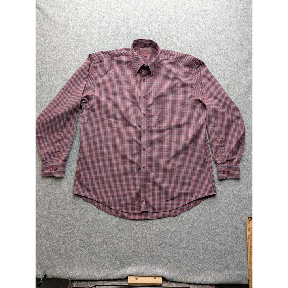 Nordstrom Smartcare Button Down Shirt Mens Extra Large Red Blue Plaid LS